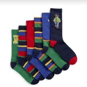 Polo Ralph Lauren Half Cushion Set of 6 Performance Bear Crew Socks Size XL NWT
